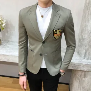 Embroidered Notch Lapel Cotton Polyester Blazer