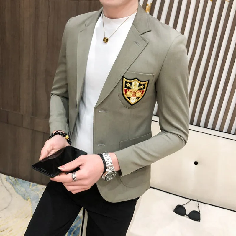 Embroidered Notch Lapel Cotton Polyester Blazer