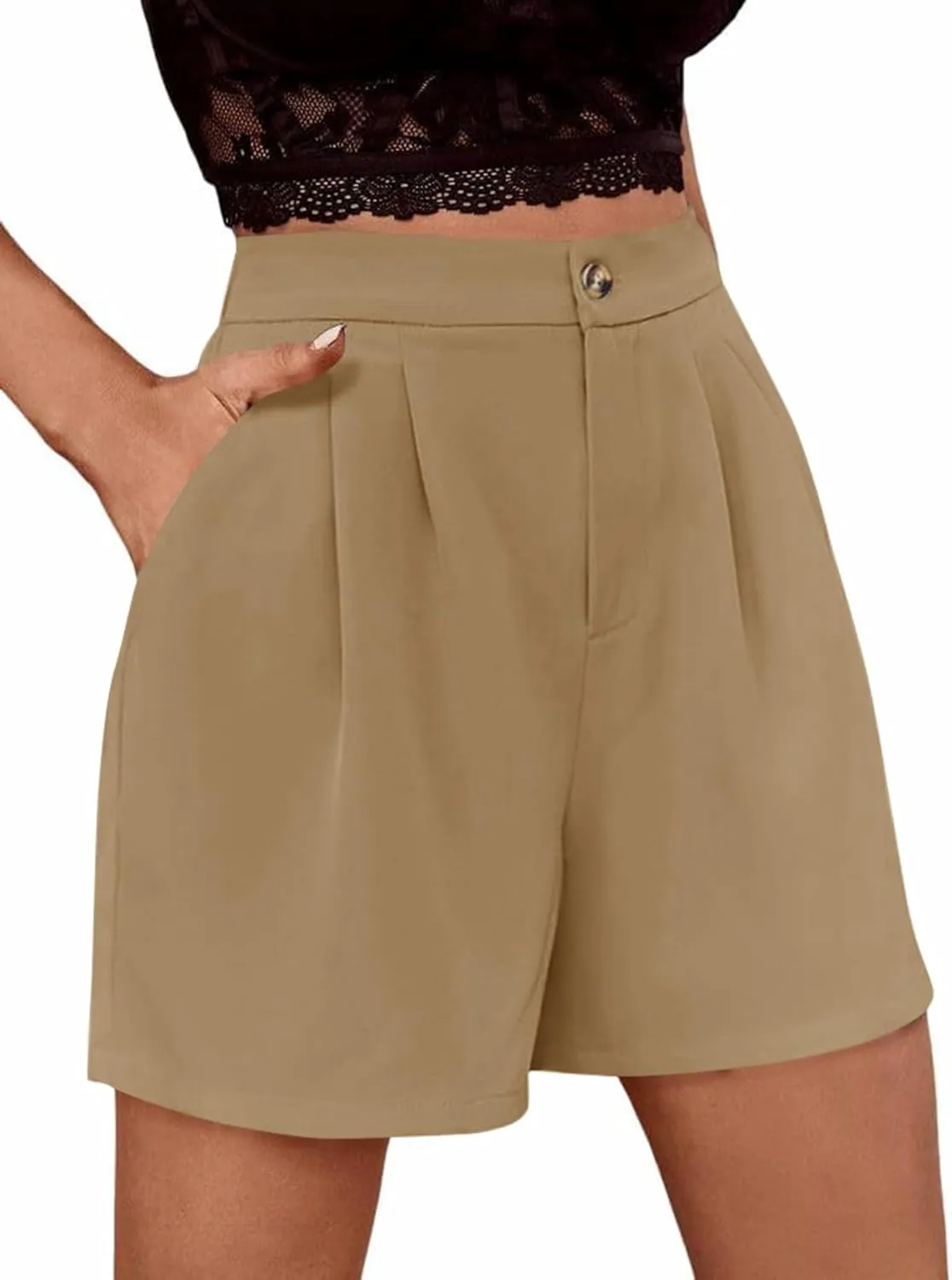 Febriajuce Women High Waisted Dressy Shorts Wide Leg Summer Casual Flare Short Pants with Pockets
