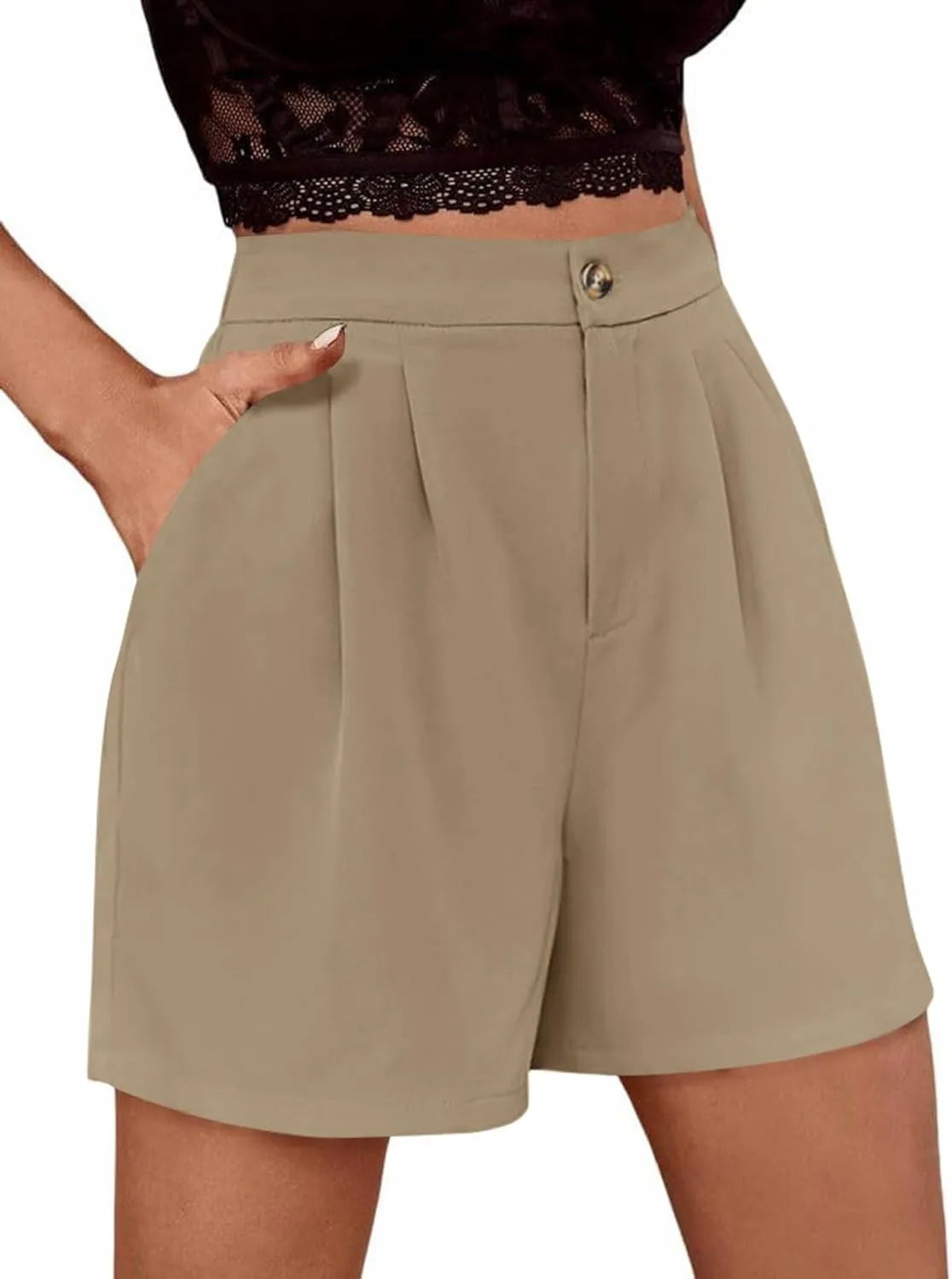 Febriajuce Women High Waisted Dressy Shorts Wide Leg Summer Casual Flare Short Pants with Pockets