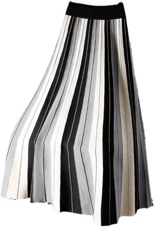 Fnfmrfmr Women Knitted Long Skirt Contrast Striped Print A Line High Waist Pleated Midi Skirt