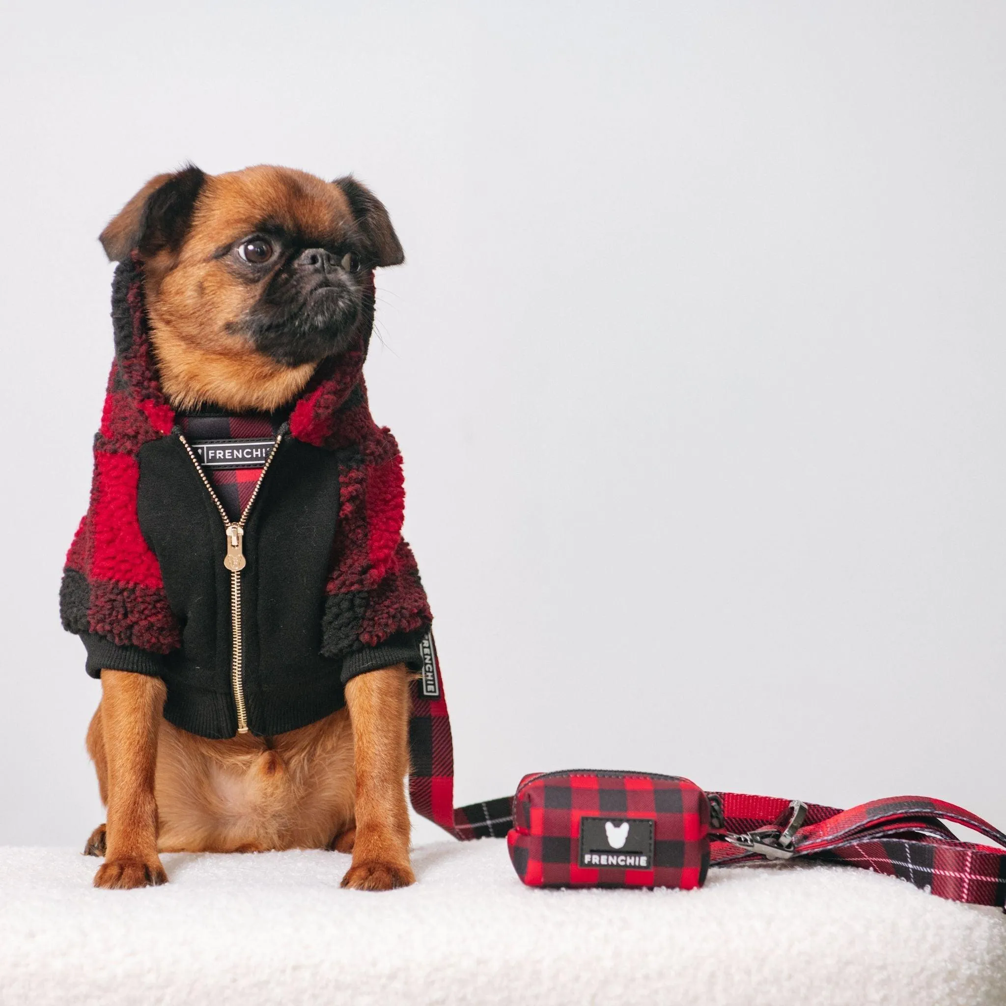 Frenchie Dog Hoodie - Red and Black Plaid