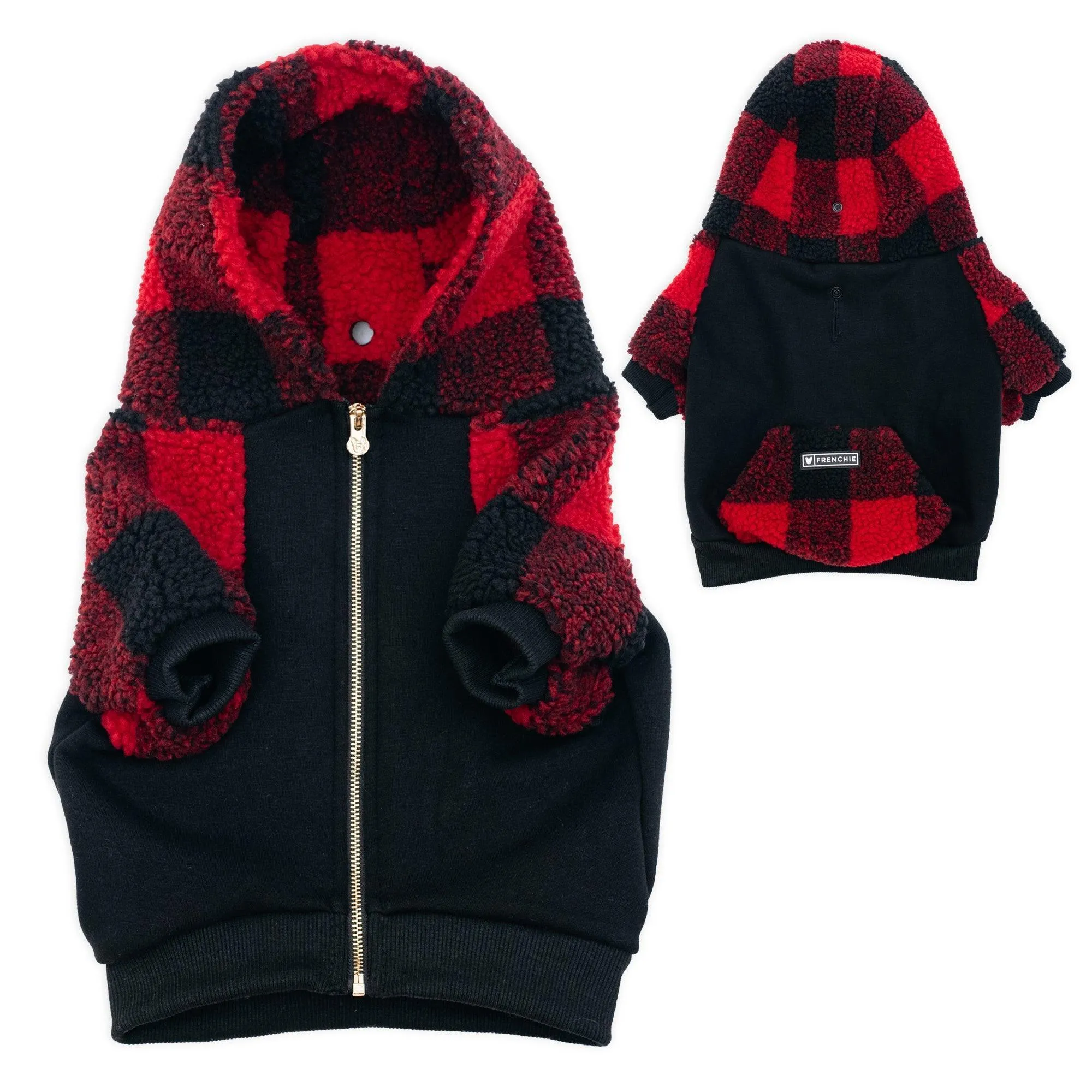 Frenchie Dog Hoodie - Red and Black Plaid