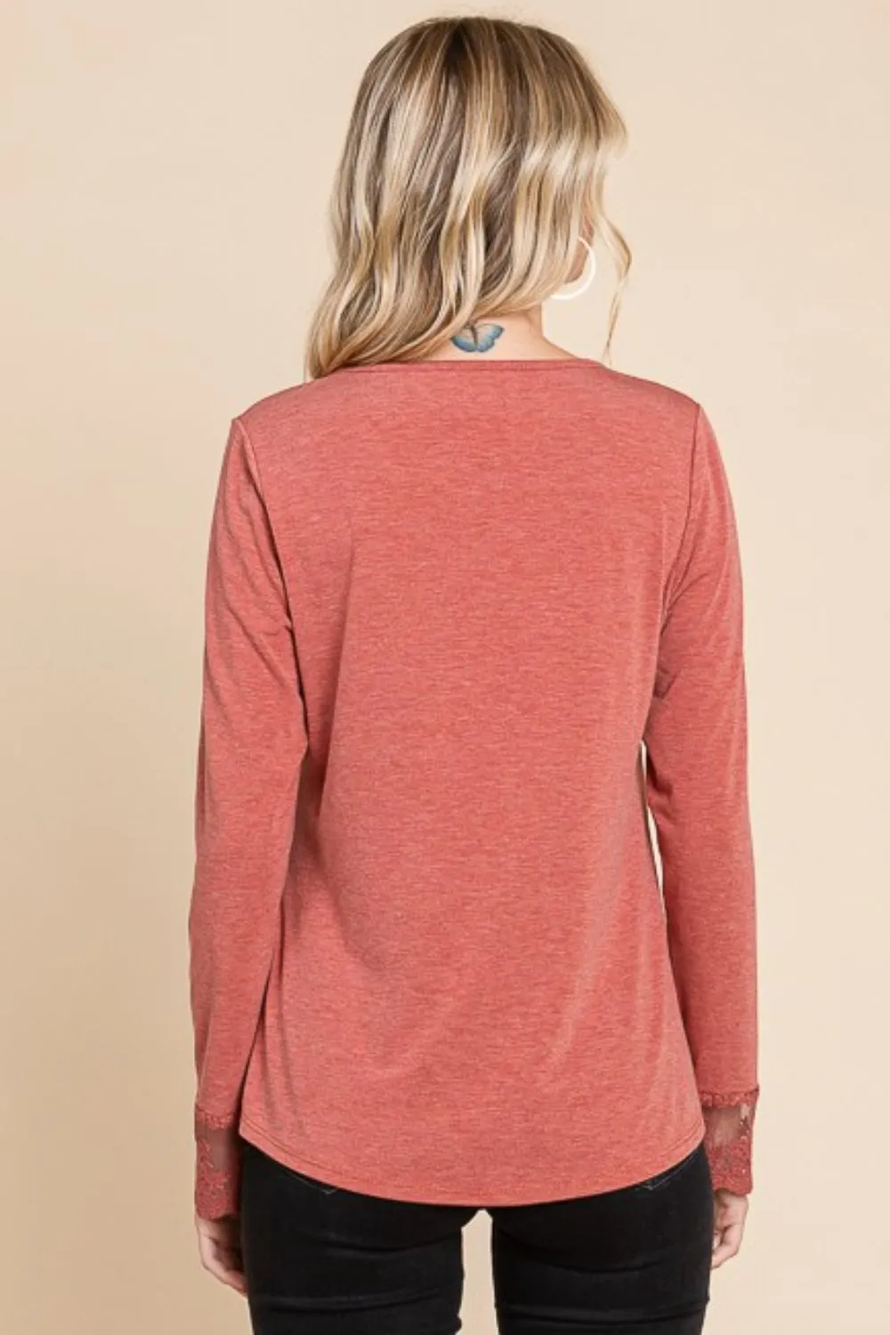Full Size Lace Detail Round Neck T-Shirt