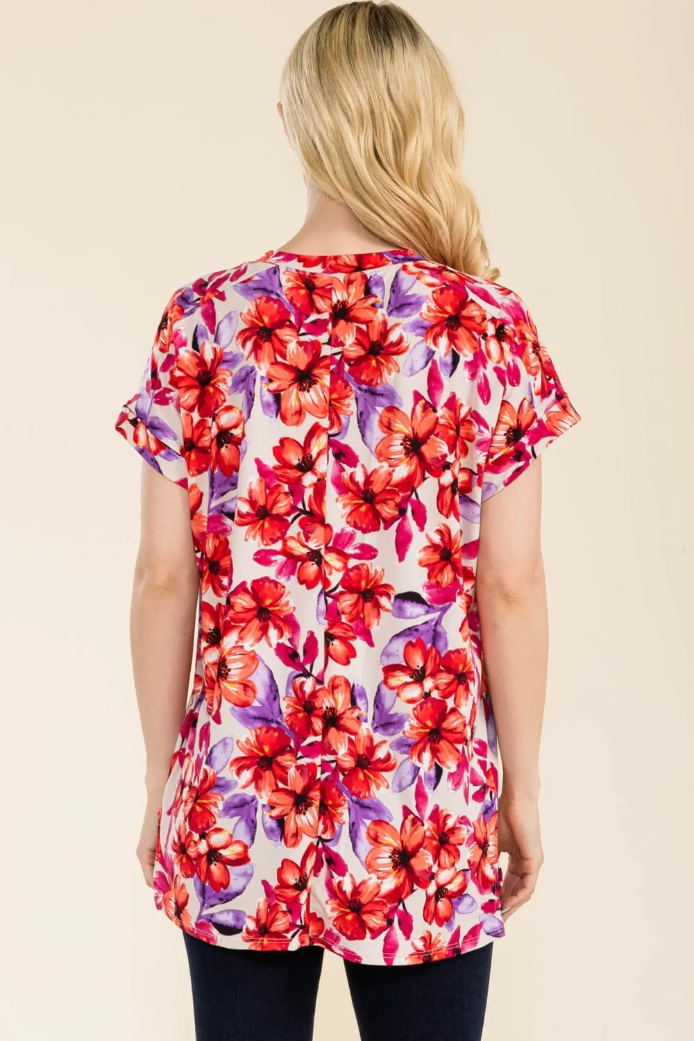 Full Size Round Neck Short Sleeve Floral T-Shirt