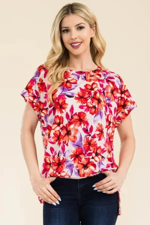 Full Size Round Neck Short Sleeve Floral T-Shirt