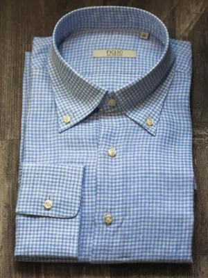 Gingham Button-Down Dress Shirt - Light Blue