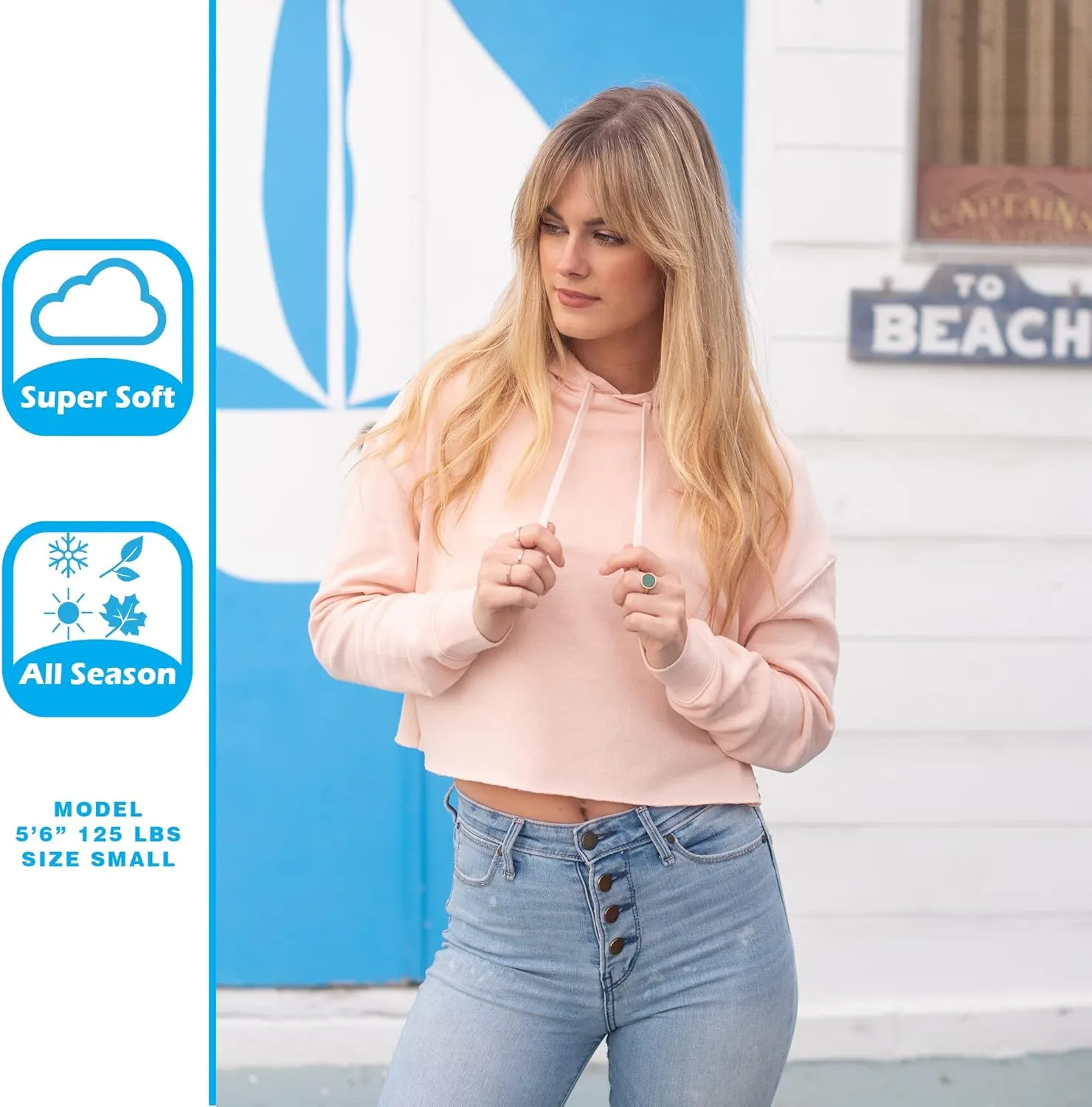 Global Blank Women's Crop Hoodie Long Sleeve Crop Top Sweatshirt with Hood for Women