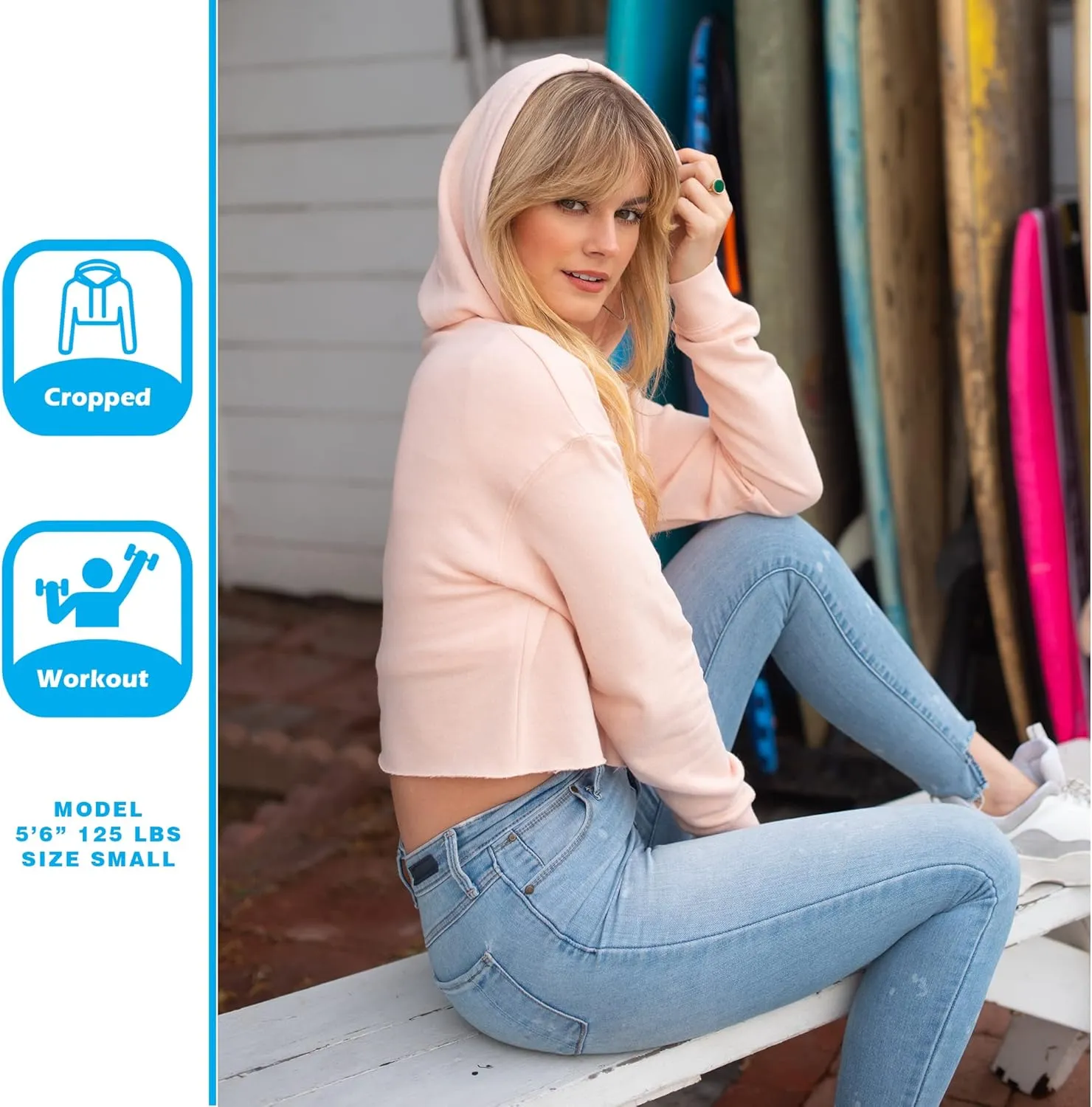 Global Blank Women's Crop Hoodie Long Sleeve Crop Top Sweatshirt with Hood for Women