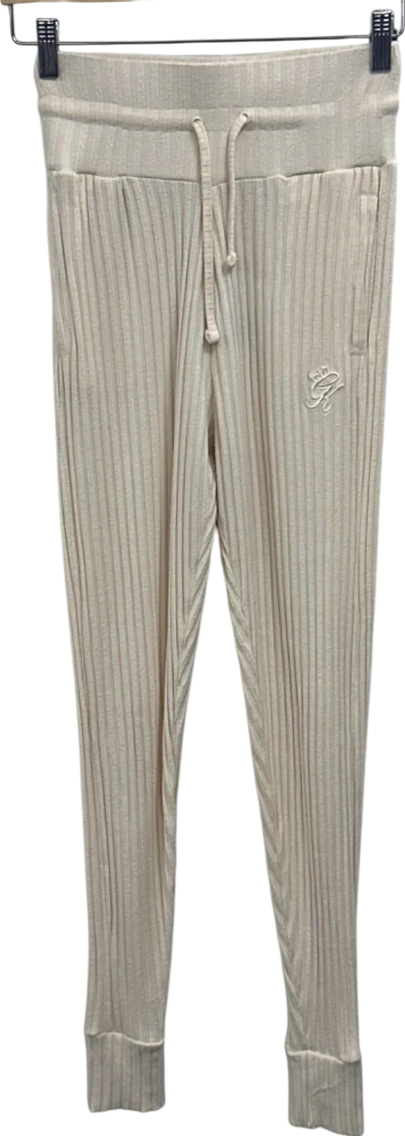 Gym King Cream Ribbed Joggers UK 6