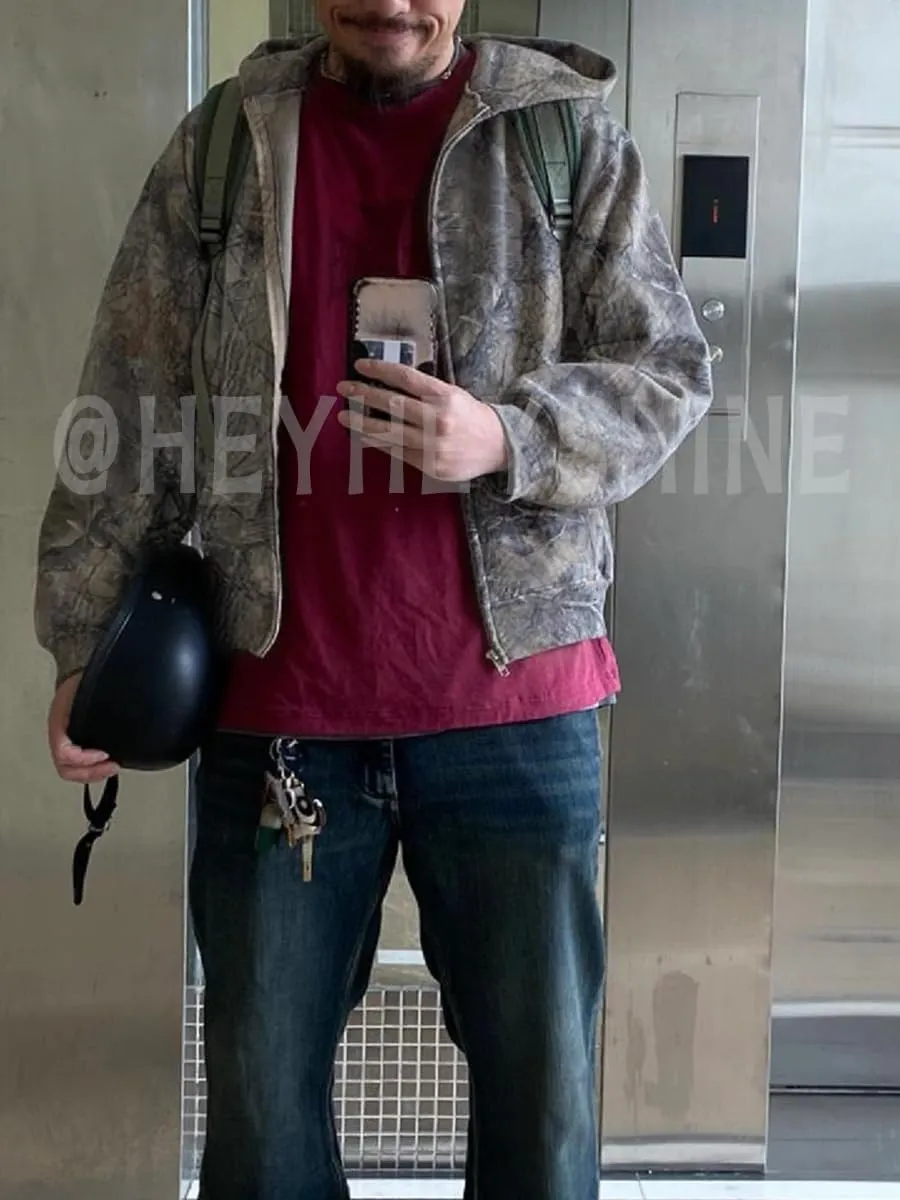 heyheyshine Oversized Leopard Print Hoodie Y2K Camo Zipper Cardigan