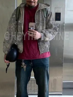 heyheyshine Oversized Leopard Print Hoodie Y2K Camo Zipper Cardigan