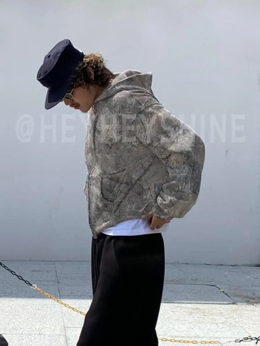 heyheyshine Oversized Leopard Print Hoodie Y2K Camo Zipper Cardigan