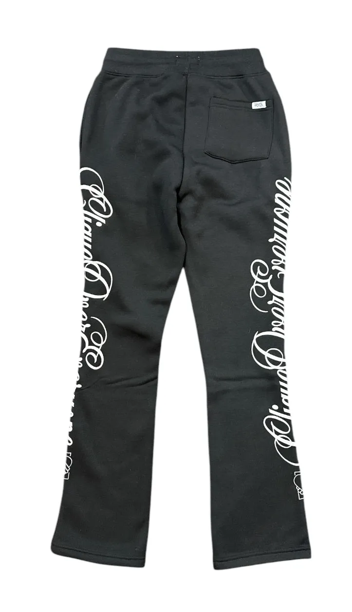 Highly Undrtd 'Clique Over Everyone' Stacked Embroidered Joggers (Black) UF4213