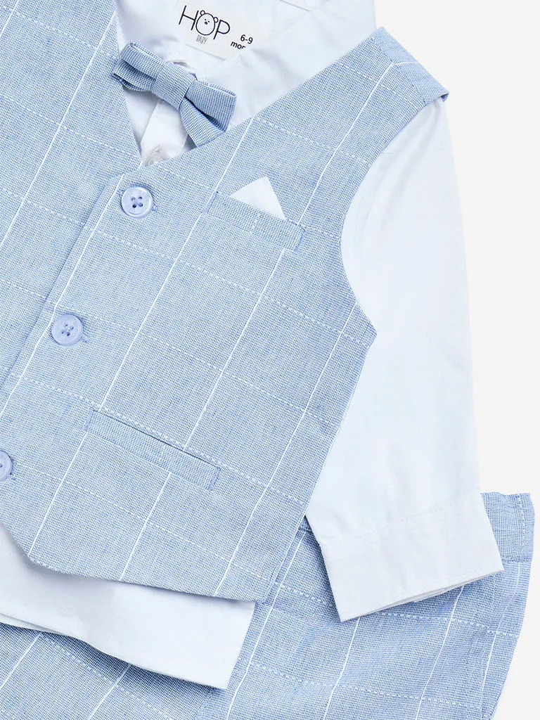 HOP Baby Light Blue Cotton Waistcoat, Shirt, Pants & Bow Set