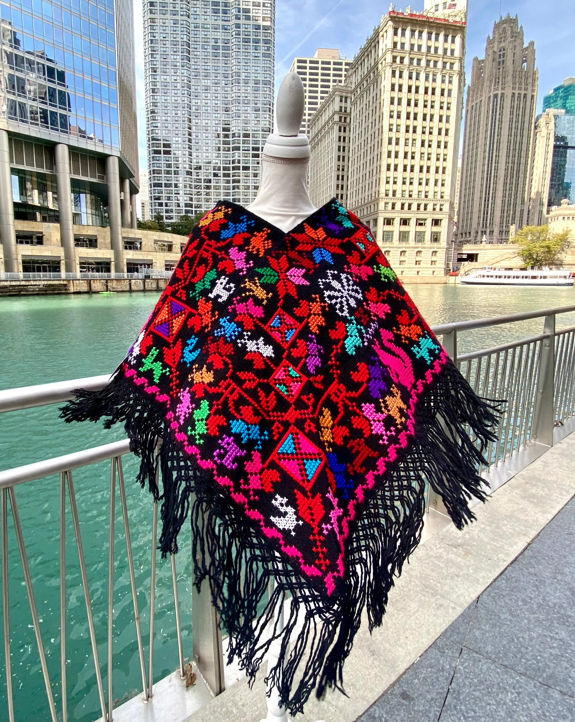 Hueyapan Hand-Embroidered Poncho-- Puebla, Mexico