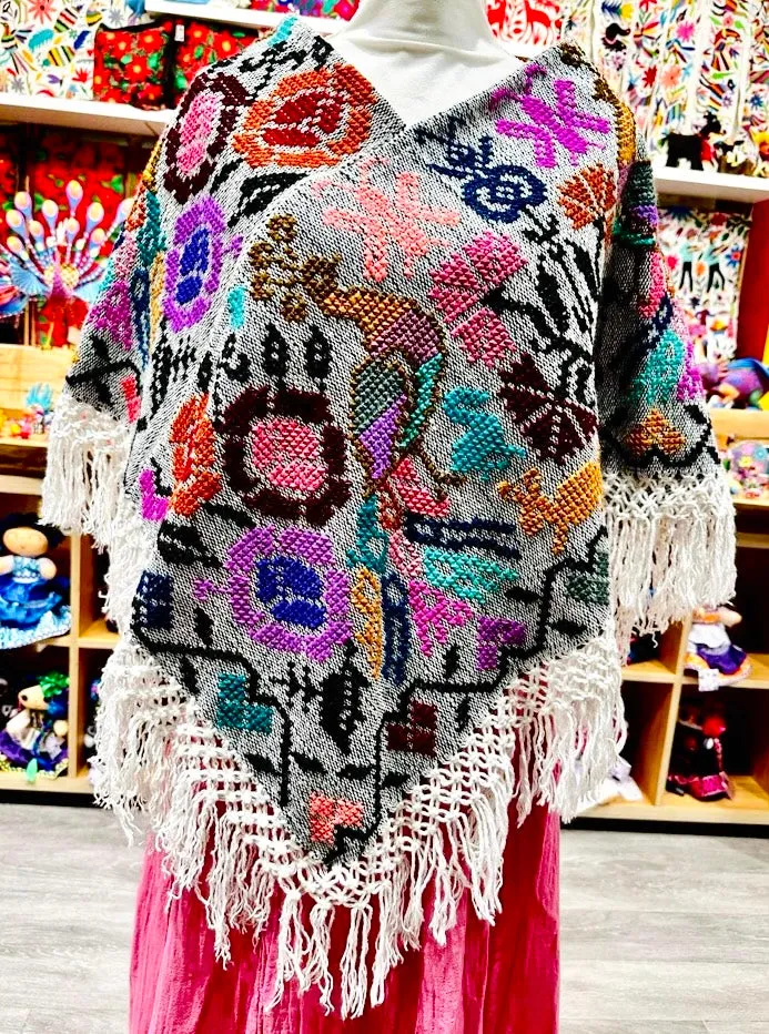 Hueyapan Hand-Embroidered Poncho-- Puebla, Mexico