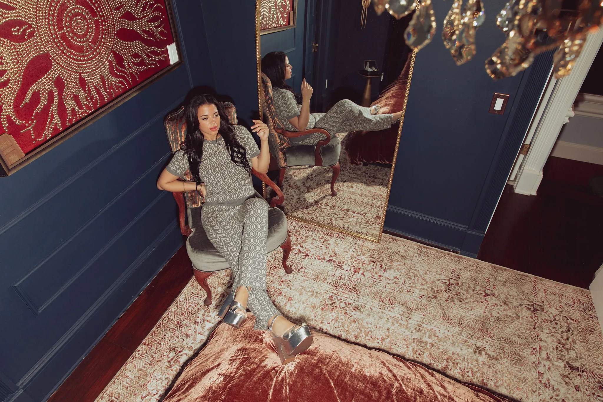 JACQUARD KNIT LOUNGE FLARE PANT