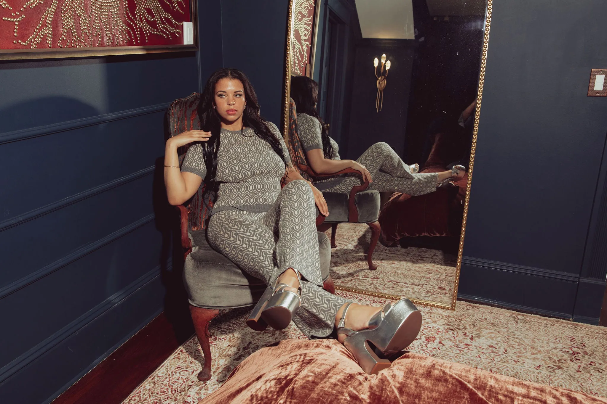 JACQUARD KNIT LOUNGE FLARE PANT