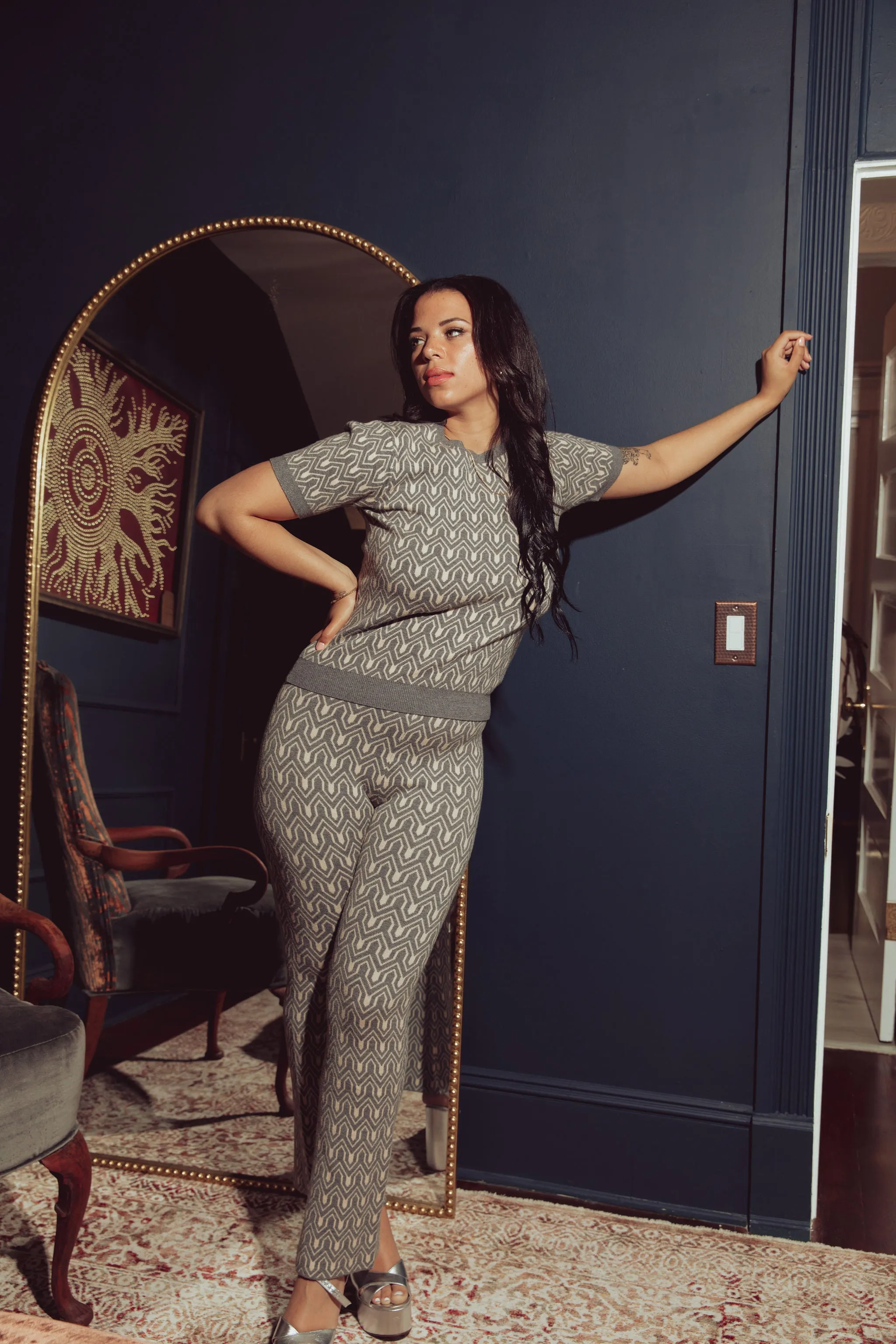 JACQUARD KNIT LOUNGE FLARE PANT