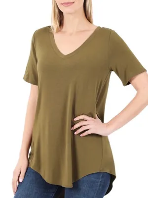 Jamie V-Neck Tee - Dusty Olive