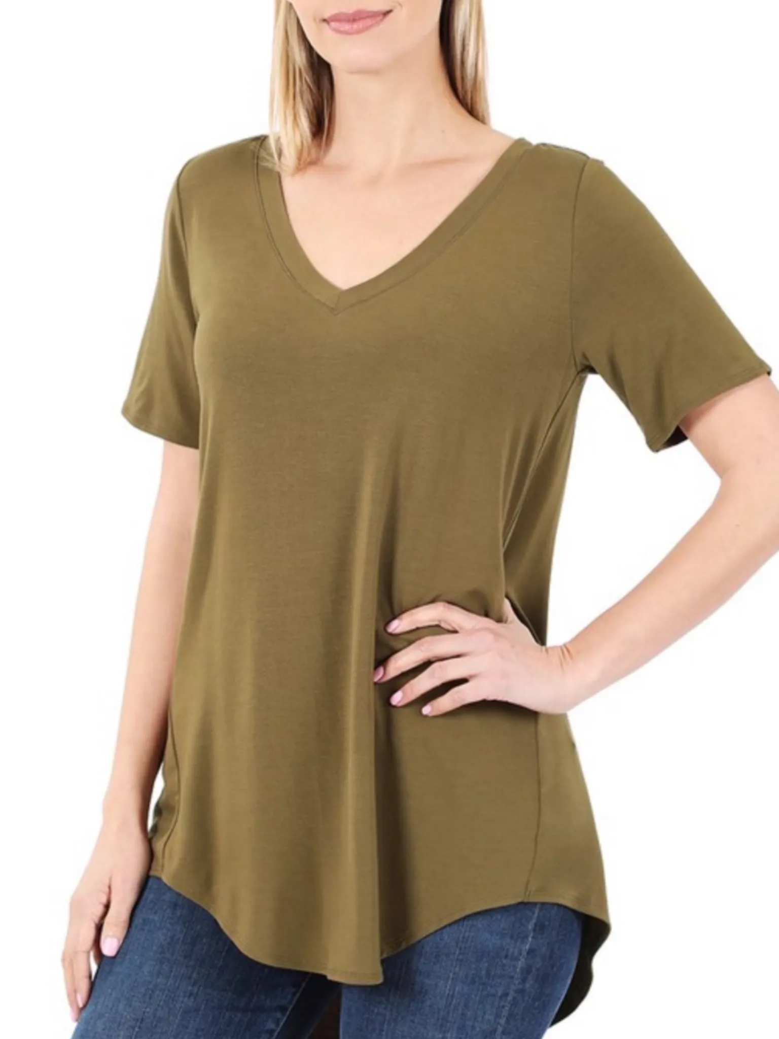 Jamie V-Neck Tee - Dusty Olive