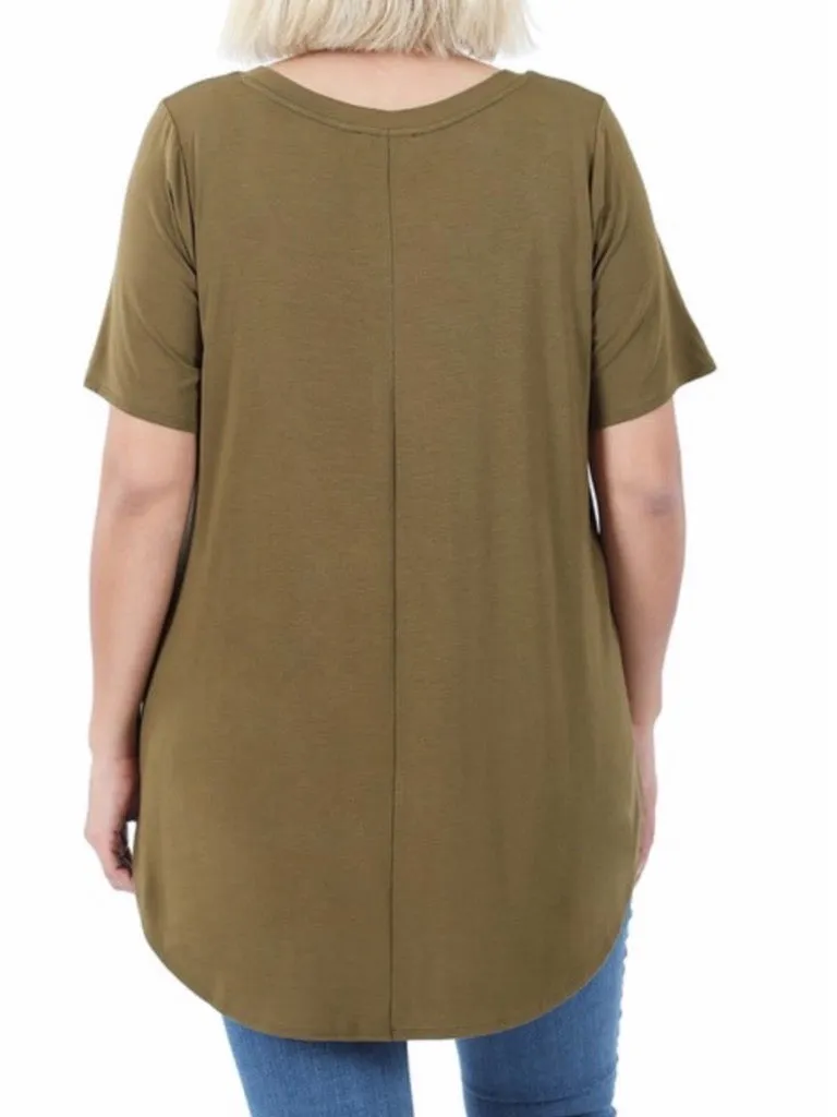 Jamie V-Neck Tee - Dusty Olive
