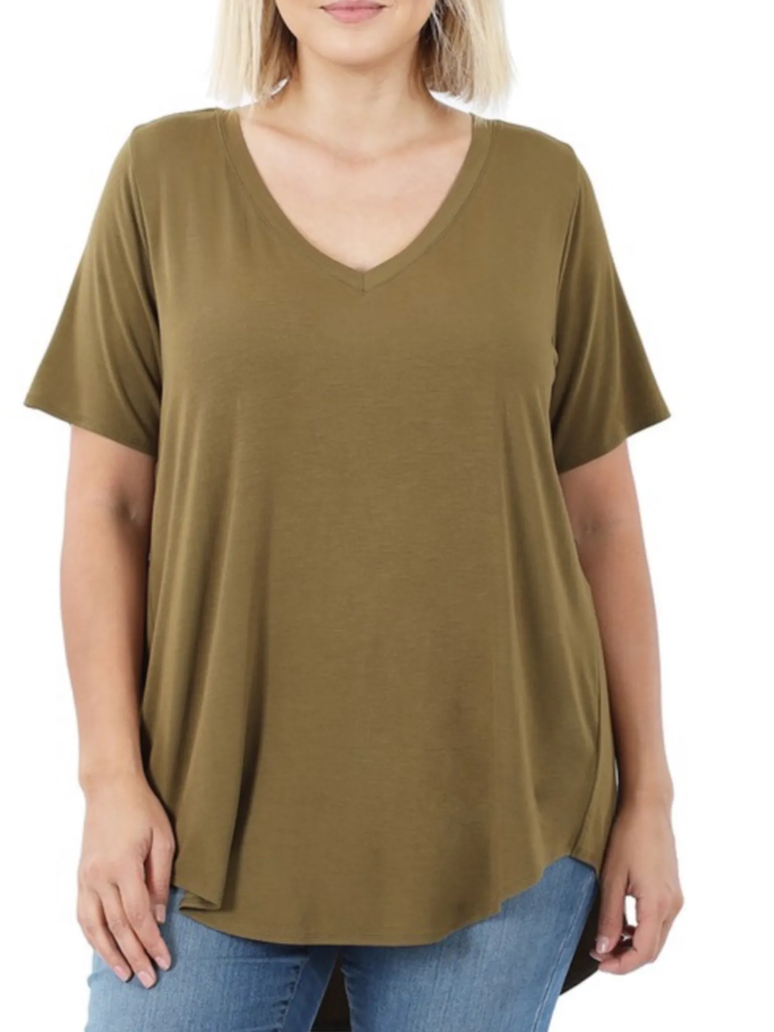 Jamie V-Neck Tee - Dusty Olive