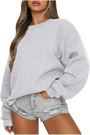 jovati Women White Sweatshirts Oversized Crew Neck Pullover Cute Hoodies 2024 Fall Outfits Fashion Clothes White M flash deals of the day clean girl aesthetic clothes over sized sweatshirt
