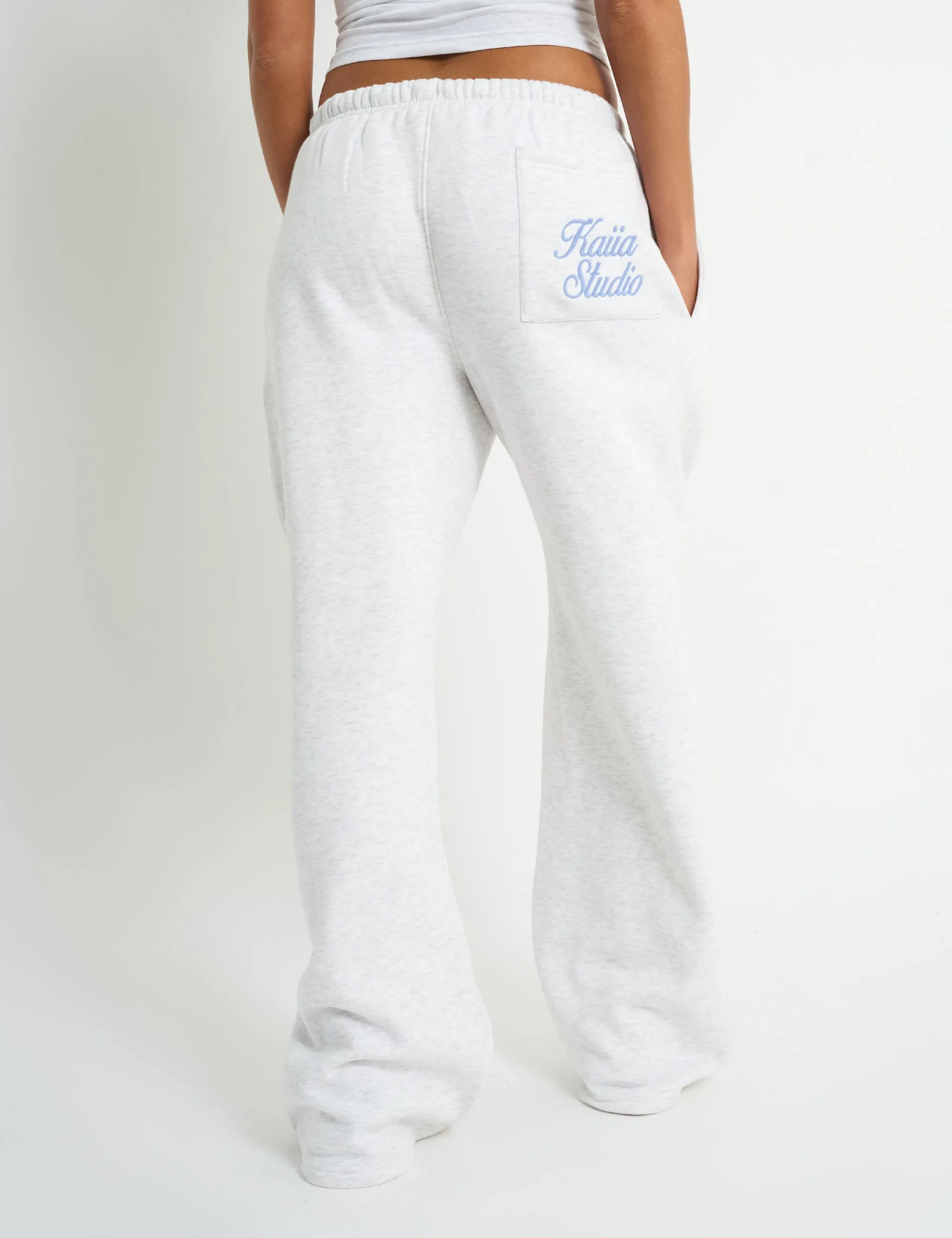 Kaiia Script Logo Wide Leg Joggers Light Grey Marl & Vintage Blue