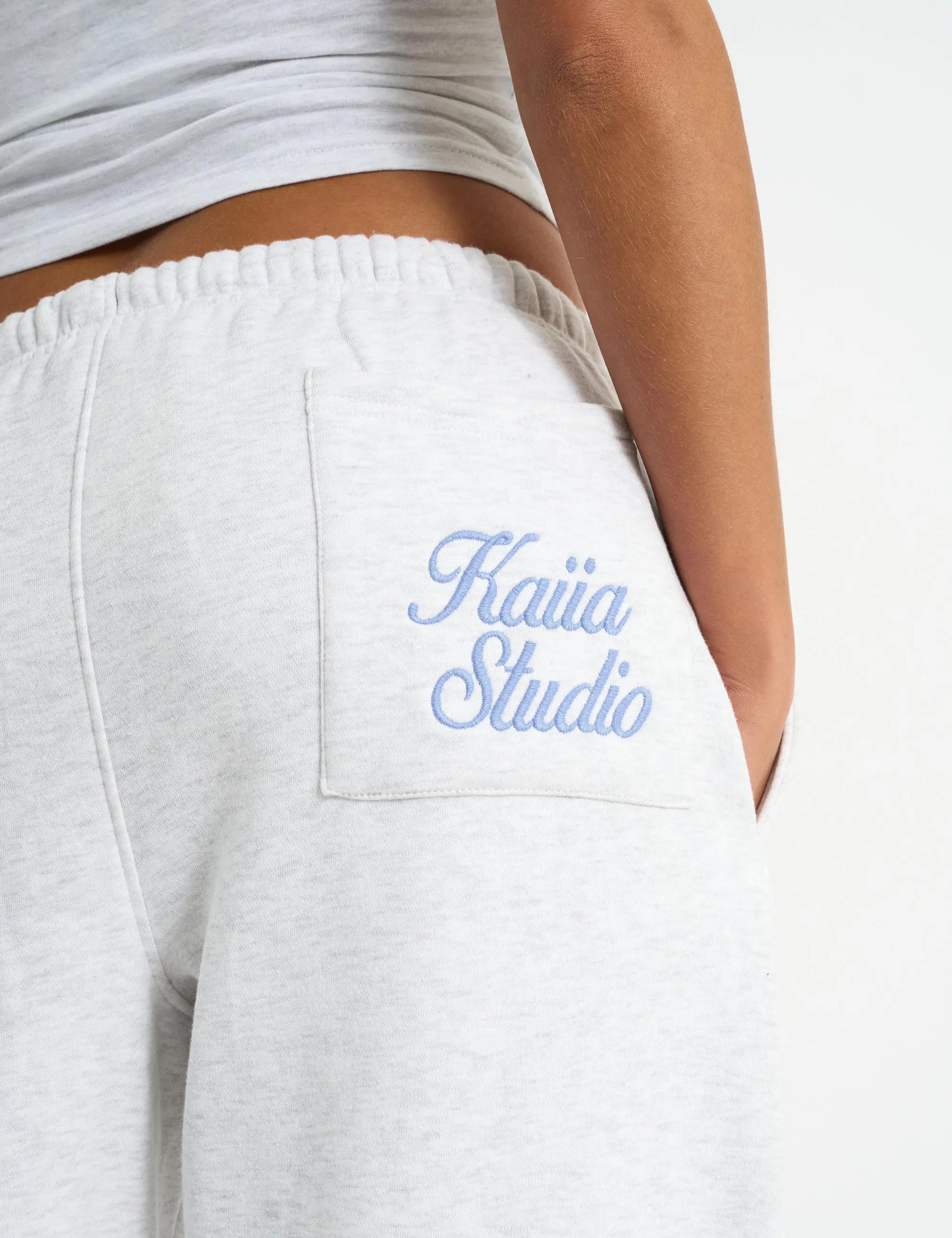 Kaiia Script Logo Wide Leg Joggers Light Grey Marl & Vintage Blue