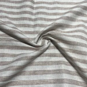 Khaki Stripes Print Cotton Linen Fabric 18440