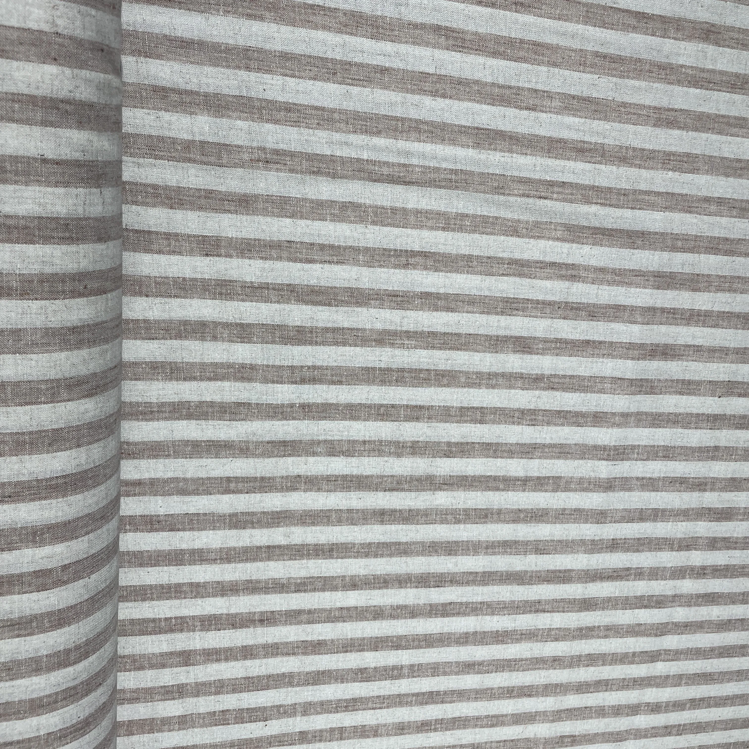 Khaki Stripes Print Cotton Linen Fabric 18440