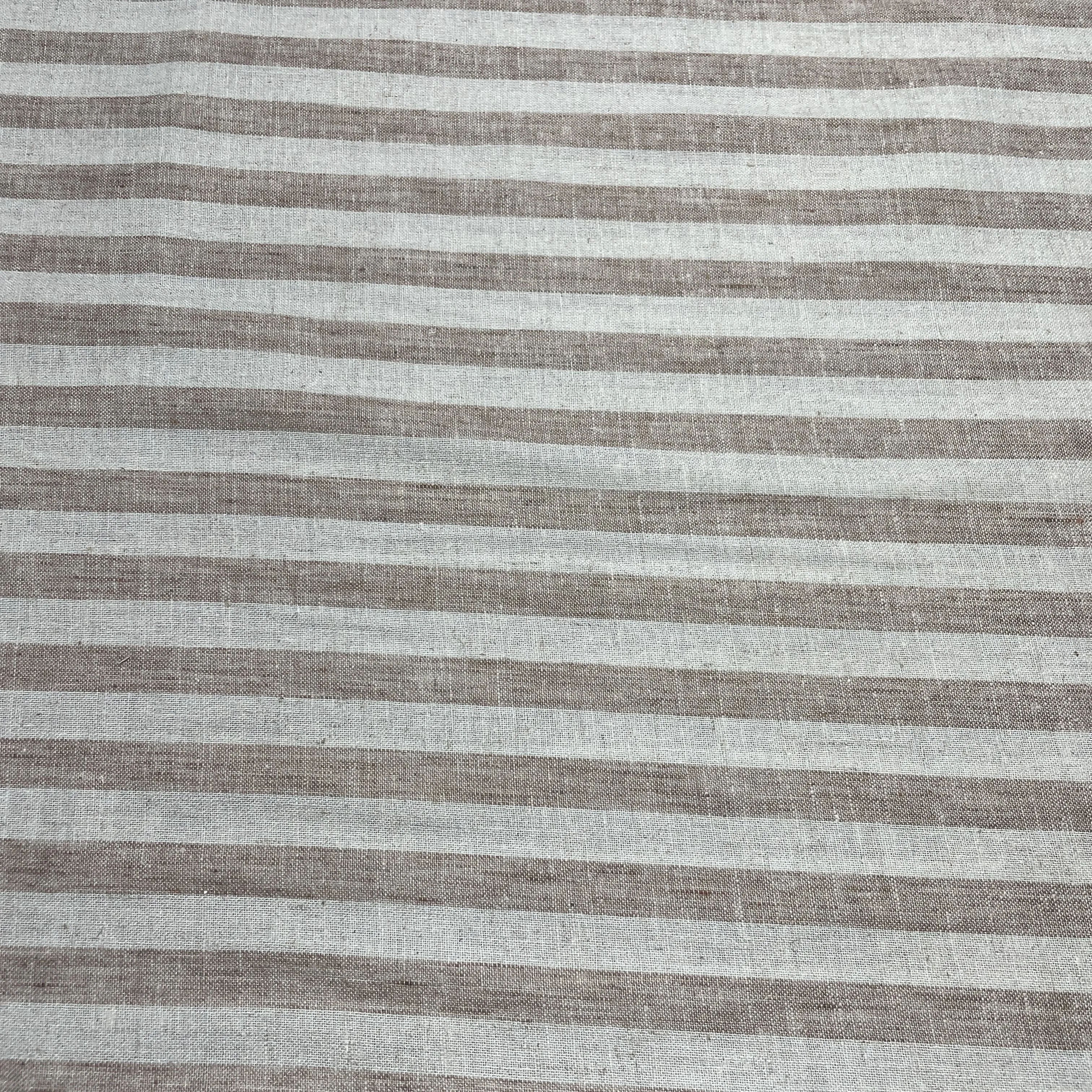 Khaki Stripes Print Cotton Linen Fabric 18440