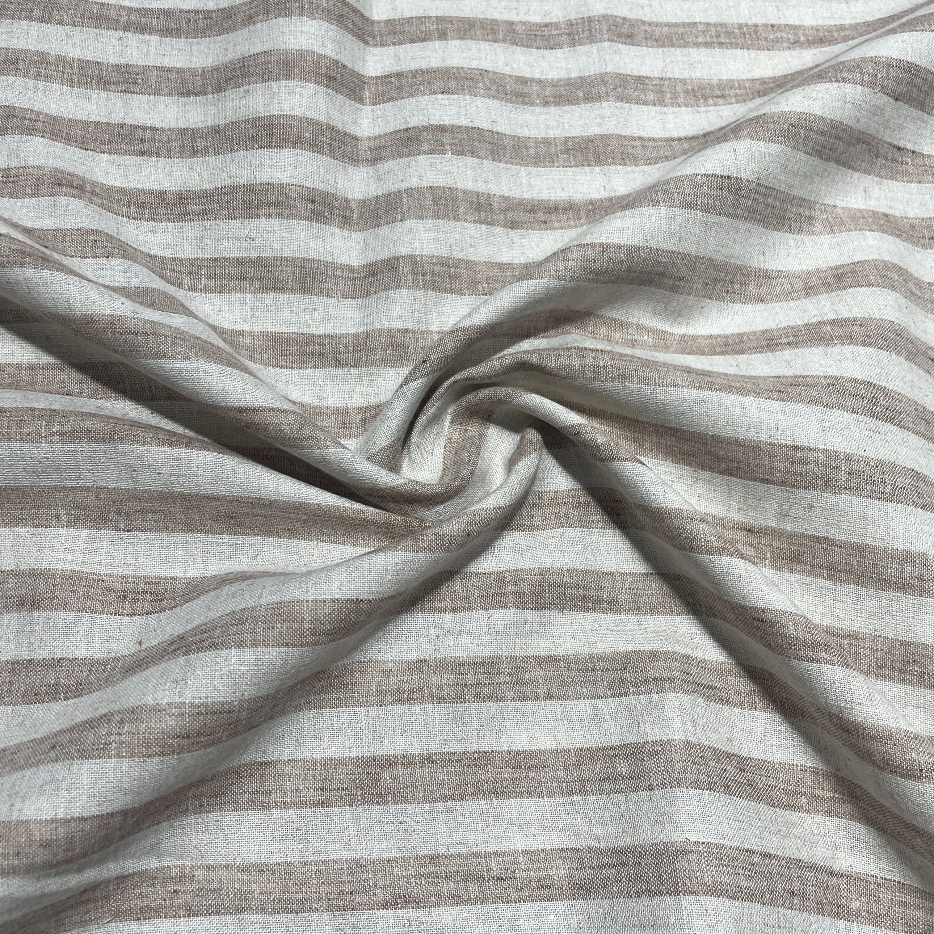 Khaki Stripes Print Cotton Linen Fabric 18440
