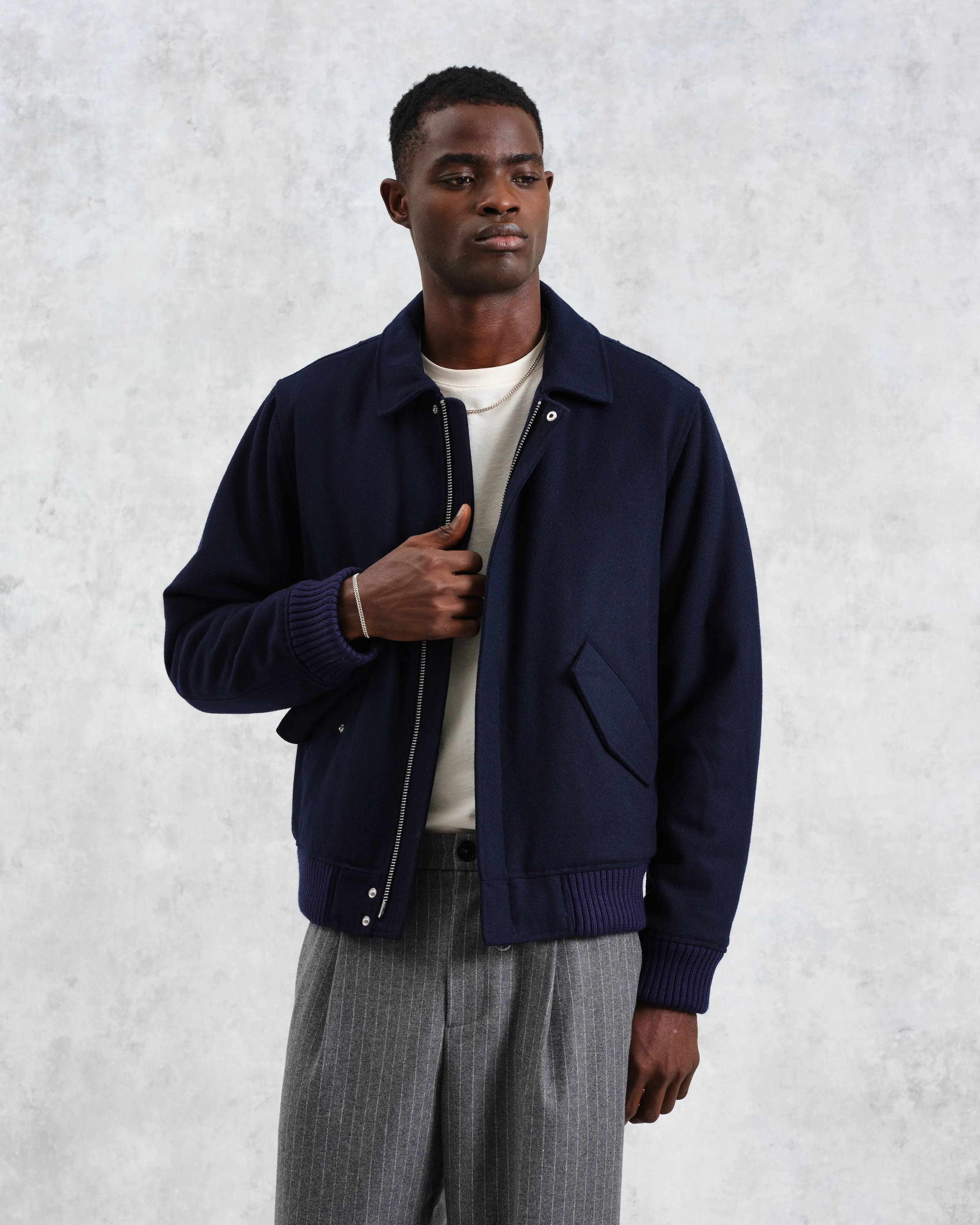 Knoll - Navy Wool Bomber Jacket