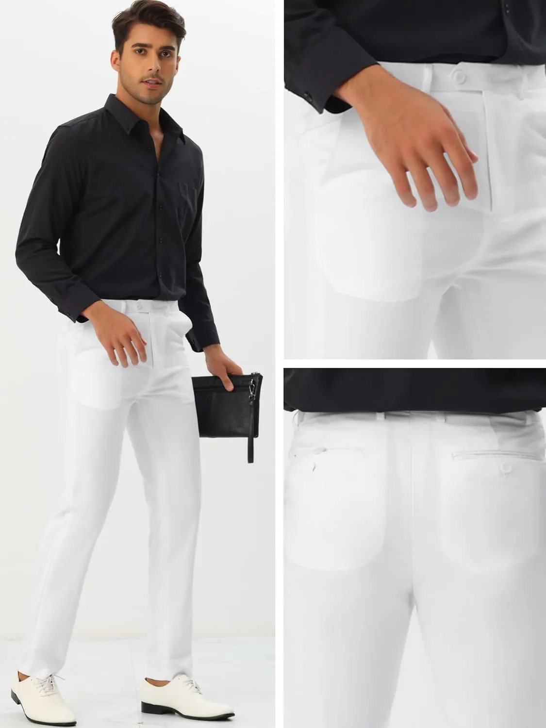 Lars Amadeus Dress Pants for Men's Slim Fit Flat Front Business Suit Chino Trousers