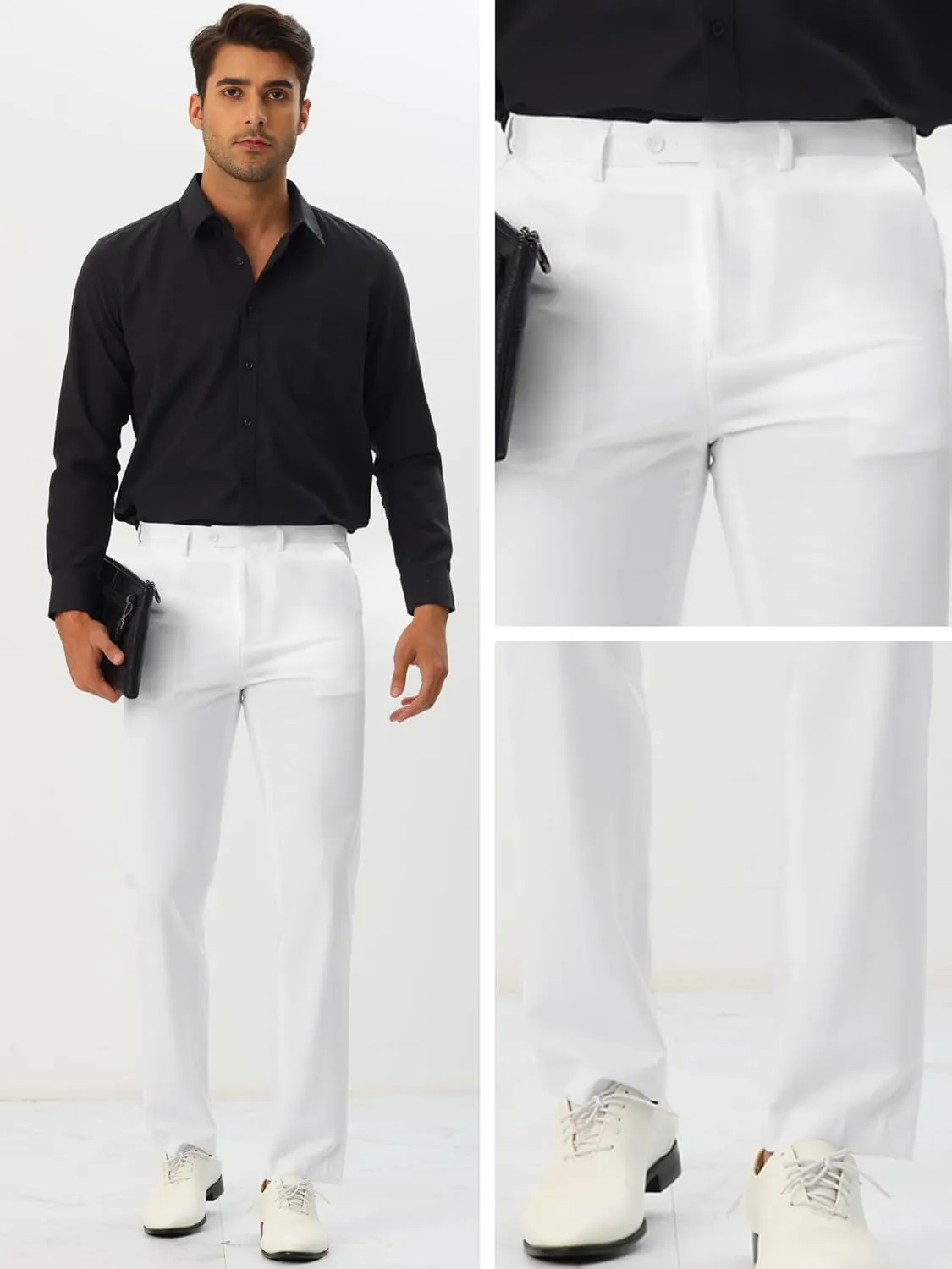 Lars Amadeus Dress Pants for Men's Slim Fit Flat Front Business Suit Chino Trousers