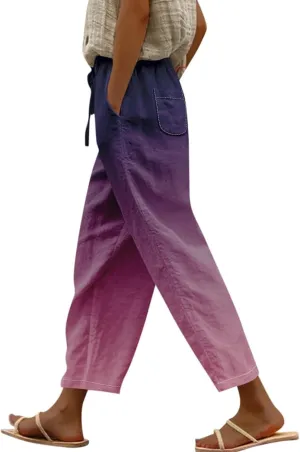 LCMTWX Cotton Linen Pants Women Casual Drawstring Pants Capri Pants 2025 Pants with Pockets Wide Leg Cropped Pants Womens