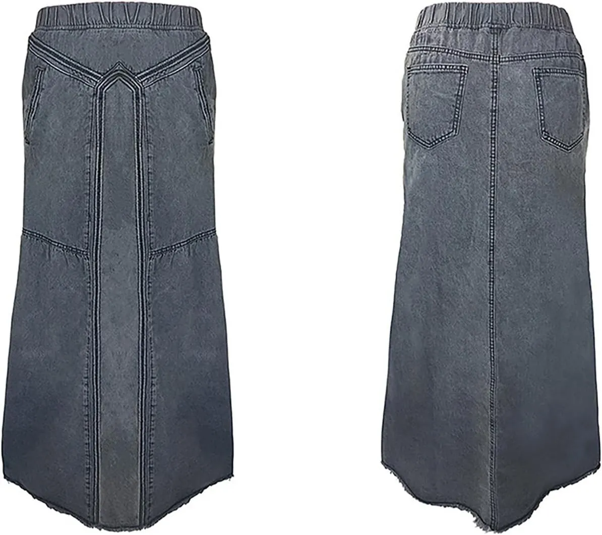 LETSVDO Women's Casual Maxi Denim Skirt Cargo High Waist A Line Asymmetrical Flowy Hippie Flare Long Jean Skirts