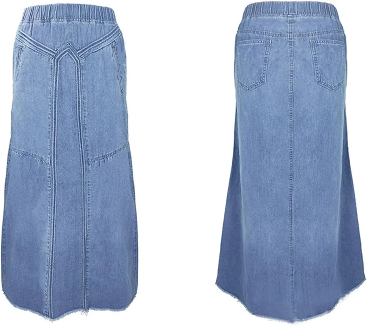 LETSVDO Women's Casual Maxi Denim Skirt Cargo High Waist A Line Asymmetrical Flowy Hippie Flare Long Jean Skirts