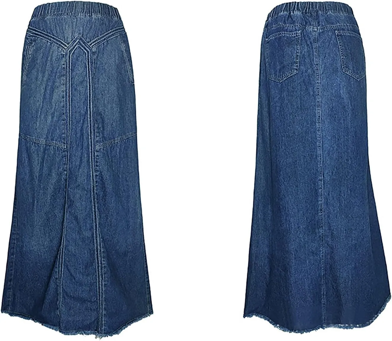 LETSVDO Women's Casual Maxi Denim Skirt Cargo High Waist A Line Asymmetrical Flowy Hippie Flare Long Jean Skirts