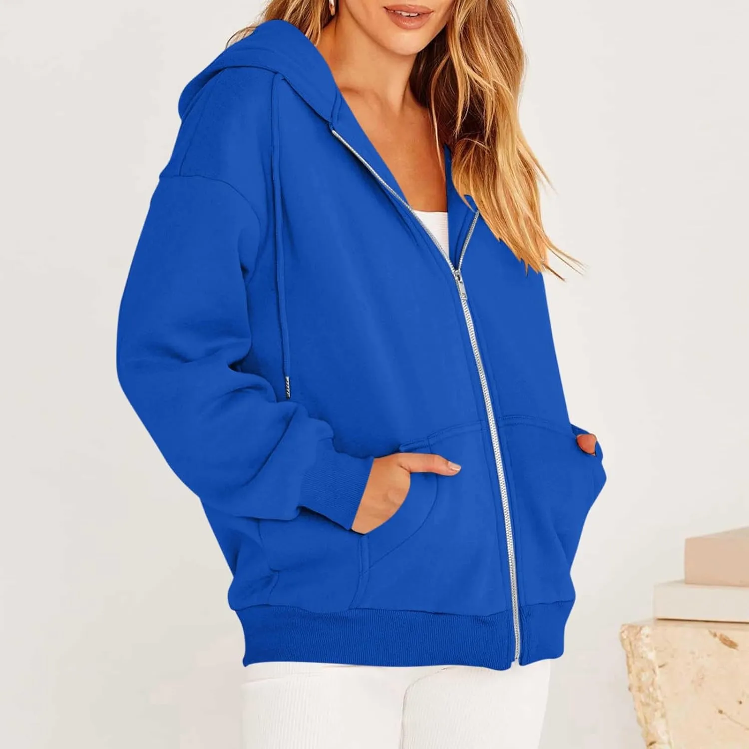 Lightweight Hoodies for Plus Size Women Zip Up 3x Long Sleeve Sweatshirt Jackets Loose Casual Tops with Pockets