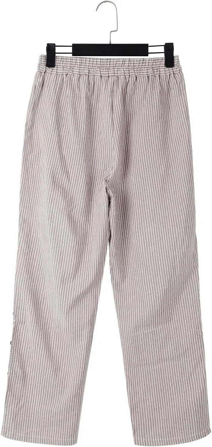 Linen Pants for Women 2025,Fashion Striped Summer Casual Pants, Elastic Waist Straight Leg Baggy Trousers Pockets