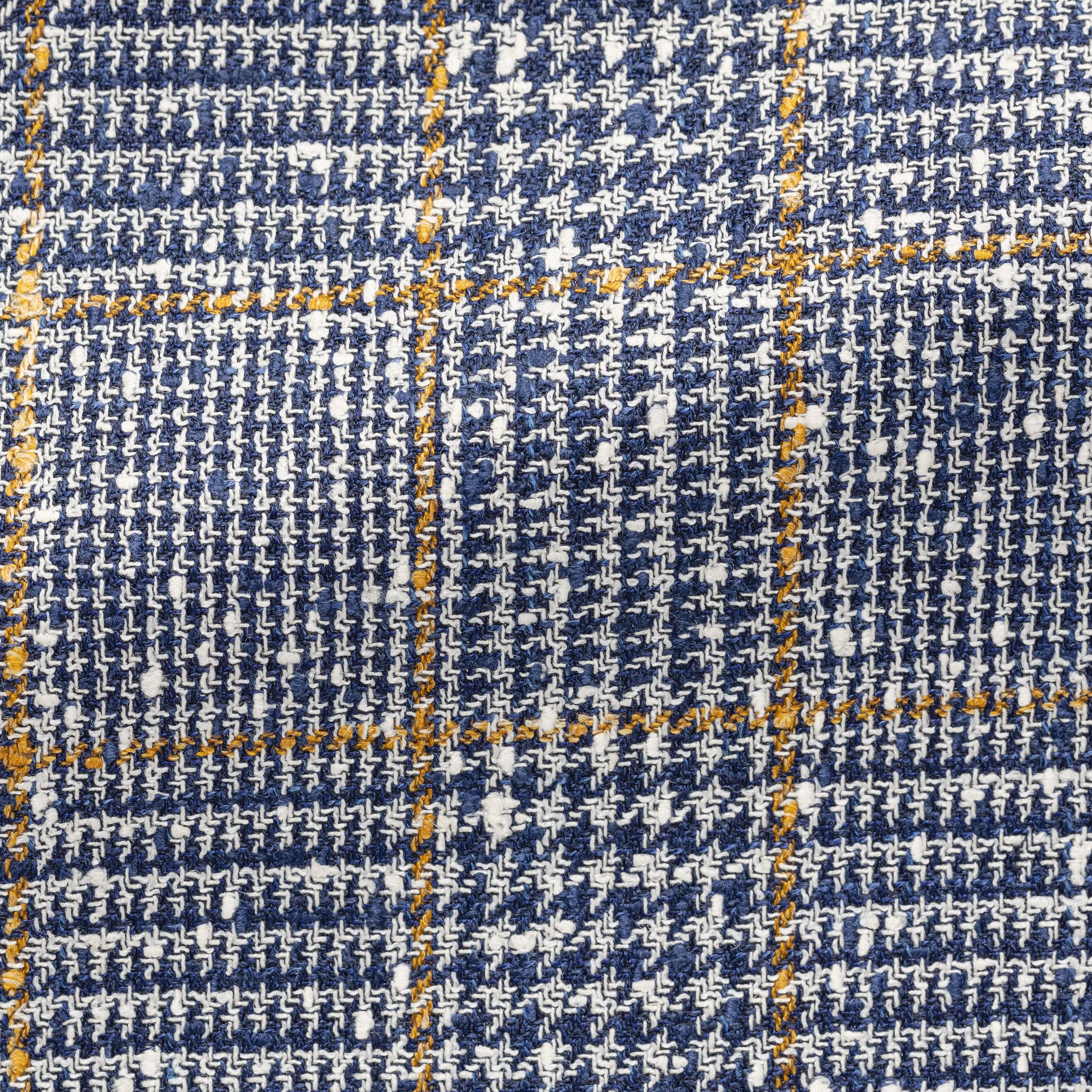 Loro Piana SUMMERTIME Royal Blue & Ivory Wool, Silk & Linen Glencheck with Light Brown Windowpane