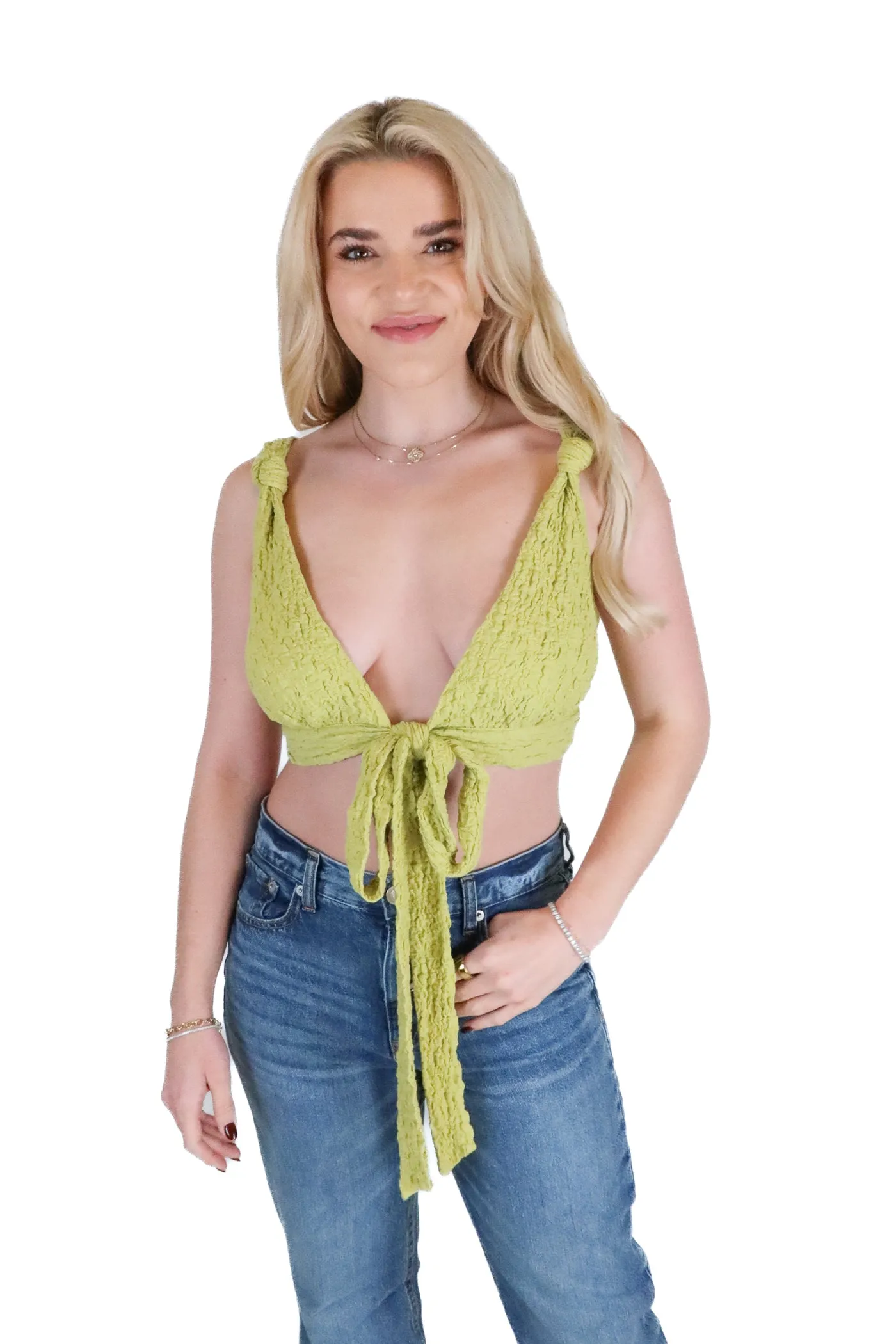 LPA Lime Green Crinkle Bra Top (XS; retail $88)