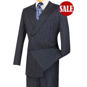 Luxurious Men's Gangster Stripe Suit Navy