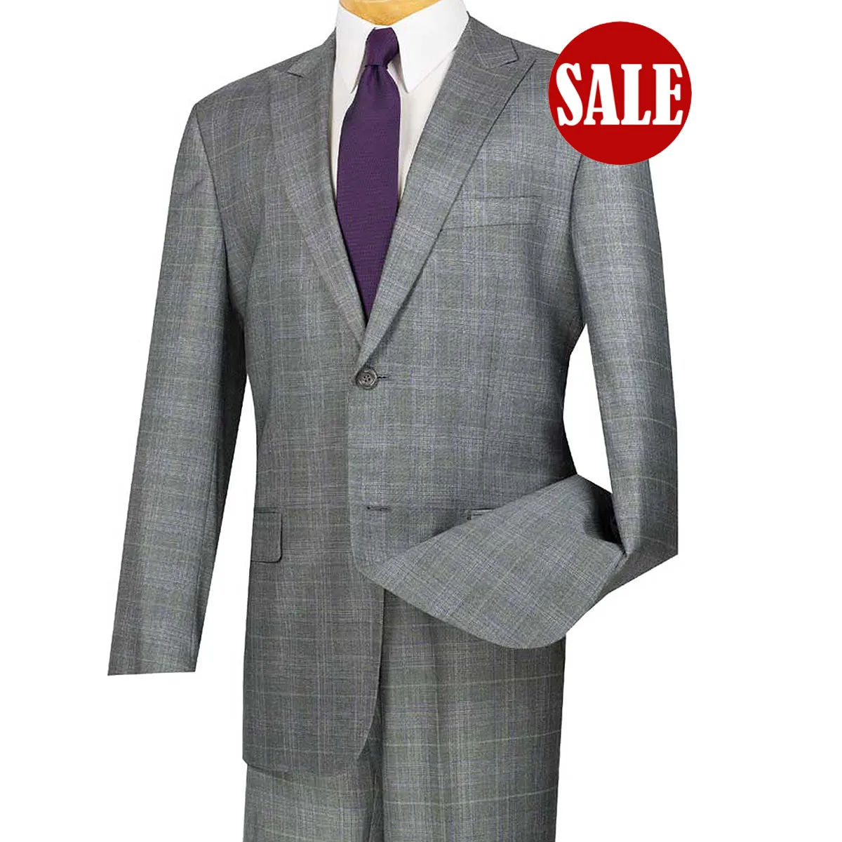 Luxurious Men's Regular-Fit Glen Plaid Suit Gray