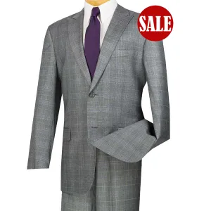 Luxurious Men's Regular-Fit Glen Plaid Suit Gray