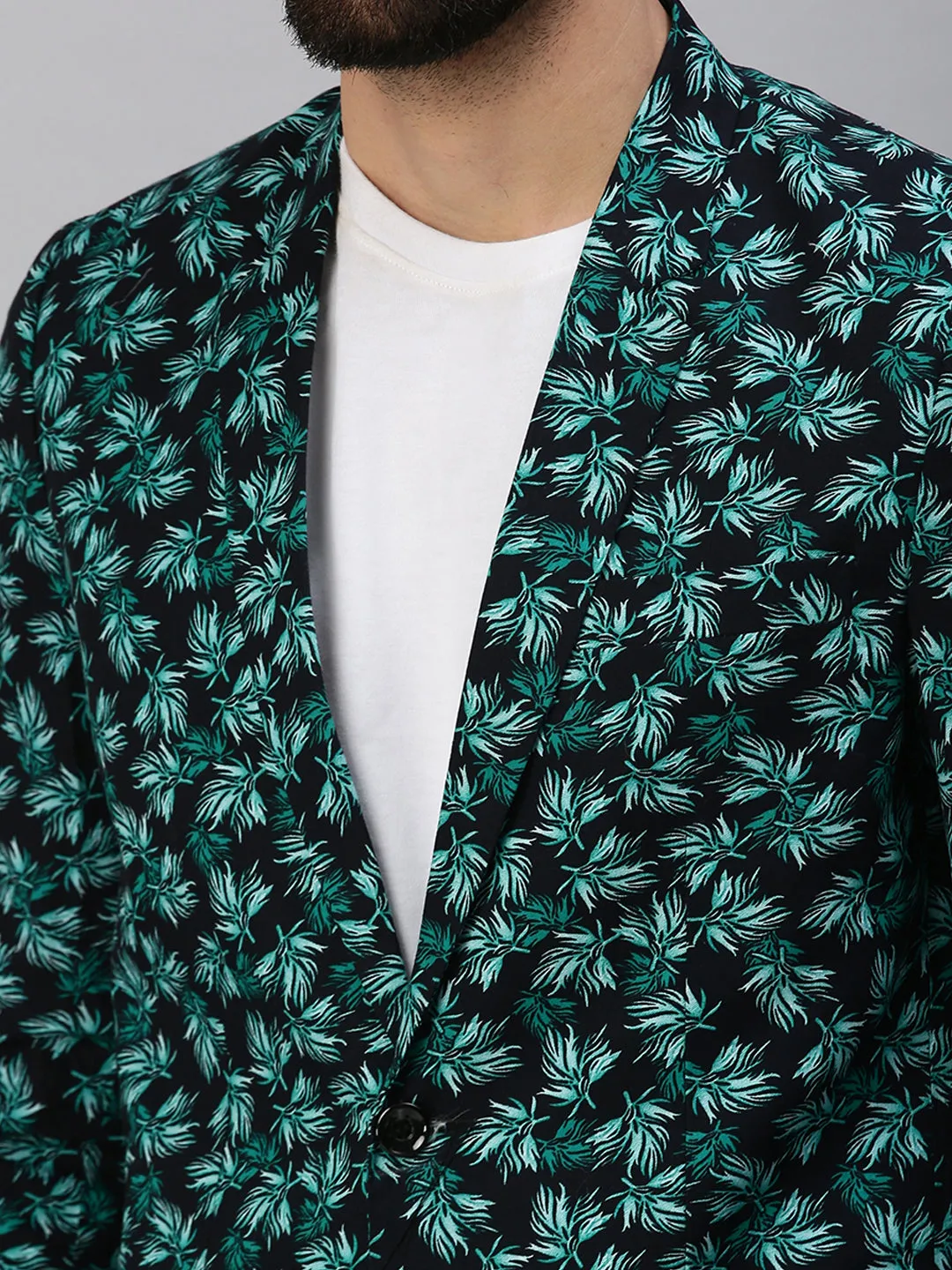 Men Green Printed Single-Breasted Party Blazer